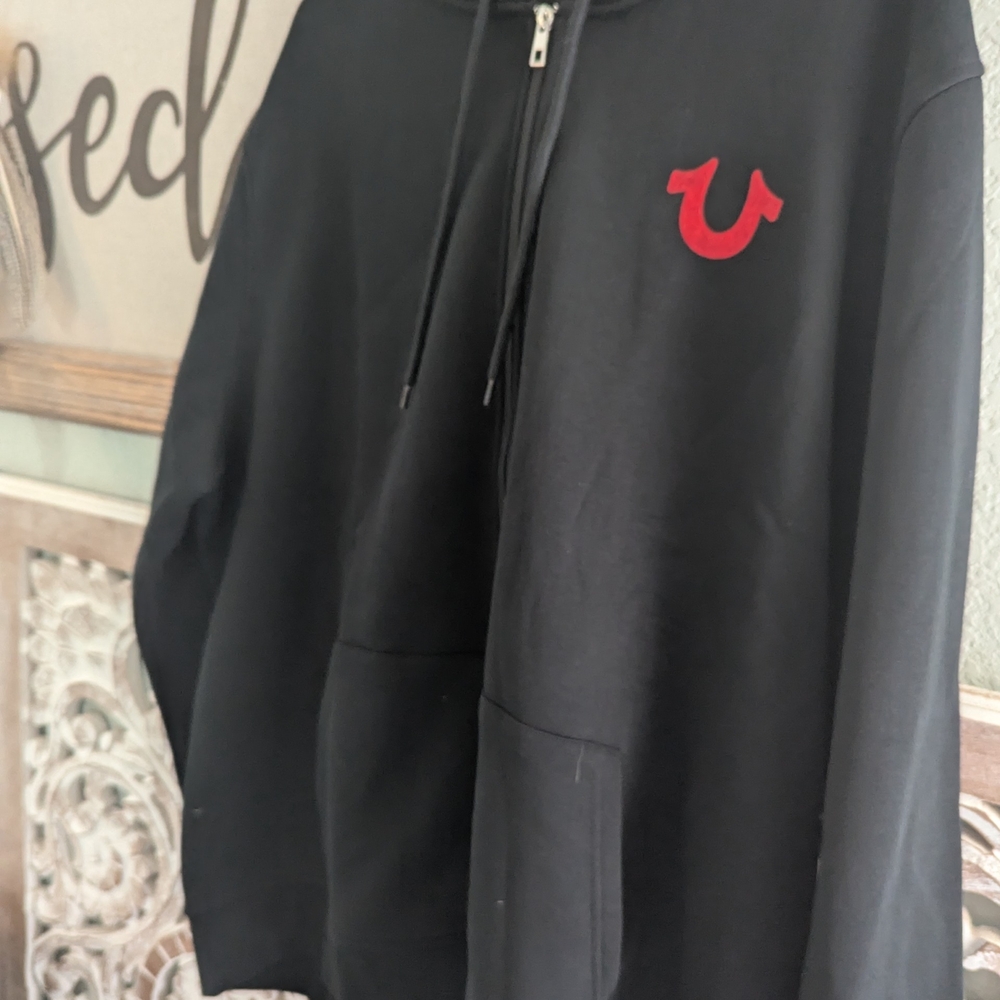 True Religion Black Hoodie with Red and White Graphic